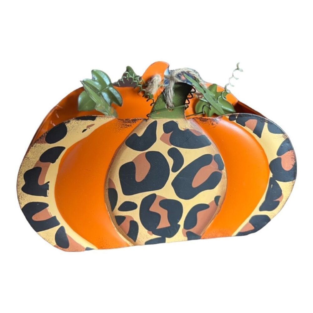 Animal Print Famhouse TināMetal Pumpkin Storage Fall Harvest Decor